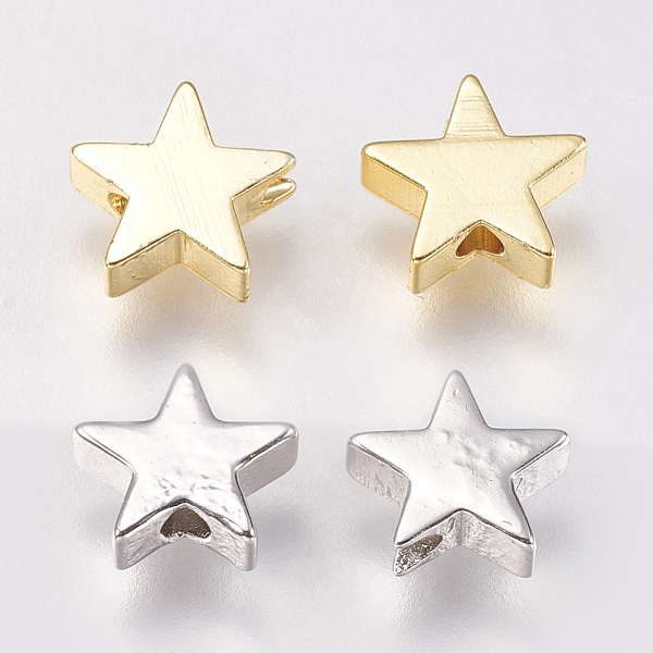 

PandaHall Brass Beads, Star, Mixed Color, 8x8x2.5mm, Hole: 1.5mm Brass Star Multicolor