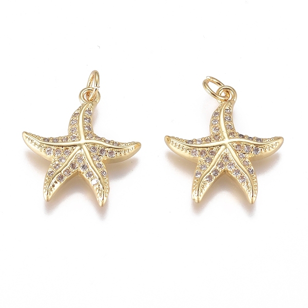 

PandaHall Brass Micro Pave Cubic Zirconia Pendants, Long-Lasting Plated, with Jump Ring, Starfish, Clear, Golden, 16.5x15x2.5mm, Hole: 0.8mm...