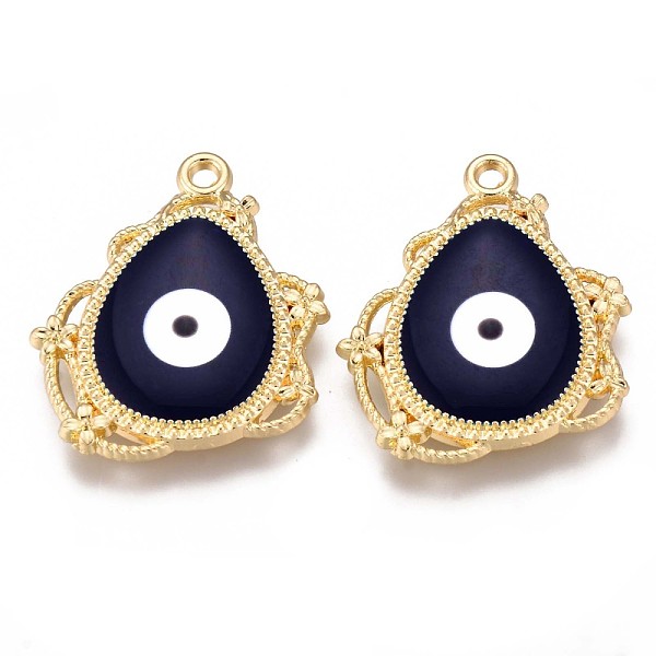 

PandaHall Eco-Friendly Alloy Enamel Pendants, Cadmium Free & Nickel Free & Lead Free, Teardrop with Evil Eye, Light Gold, Prussian Blue...