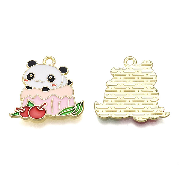 PandaHall Alloy Enamel Pendants, Cadmium Free & Lead Free, Cake with Panda Charms, Golden, Pearl Pink, 21.5x22x1.3mm, Hole: 1.8mm...