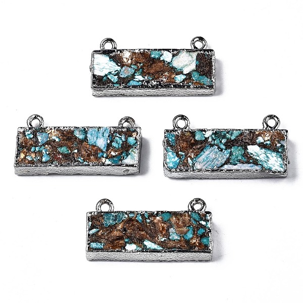 

PandaHall Assembled Natural Bronzite & Synthetic Turquoise & Imperial Jasper Pendants Links, with Iron Loop, Platinum, Rectangle...