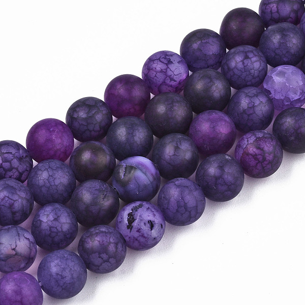 

PandaHall Natural Crackle Agate Beads Strands, Frosted, Dyed & Heated, Round, Indigo, 8mm, Hole: 1mm, about 47~48pcs/strand, 14.96~14.57..., Purple