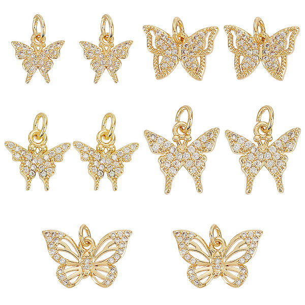 

PandaHall 10Pcs 5 Style Brass Micro Pave Clear Cubic Zirconia Charms, with Jump Ring, Butterfly Charm, Real 18K Gold Plated...