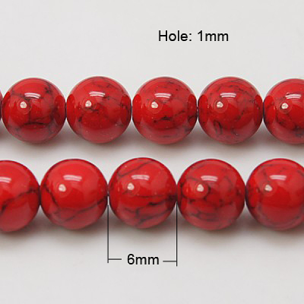 

PandaHall Synthetic Turquoise Beads Strands, Dyed, Round, Red, 6mm, Hole: 1mm, about 66pcs/strand, 15.7 inch Synthetic Turquoise Round Red