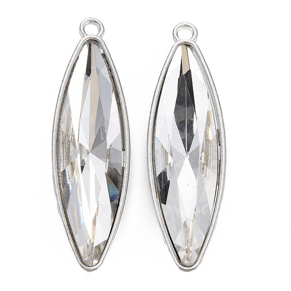 

PandaHall Faceted Glass Big Pendants, with Alloy Open Back Settings, Horse Eye, Cadmium Free & Lead Free, Clear, Platinum, 55x16x8mm, Hole...