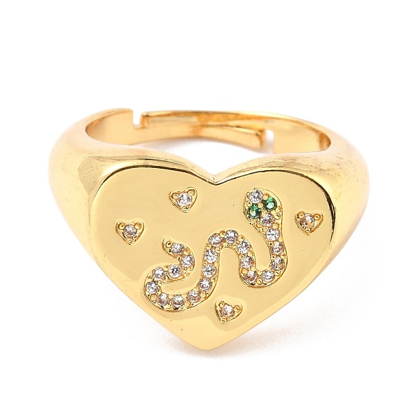 

PandaHall Adjustable Brass Micro Pave Cubic Zirconia Finger Rings, Long-Lasting Plated, Heart with Snake Pattern, Real 18K Gold Plated, US..., Clear