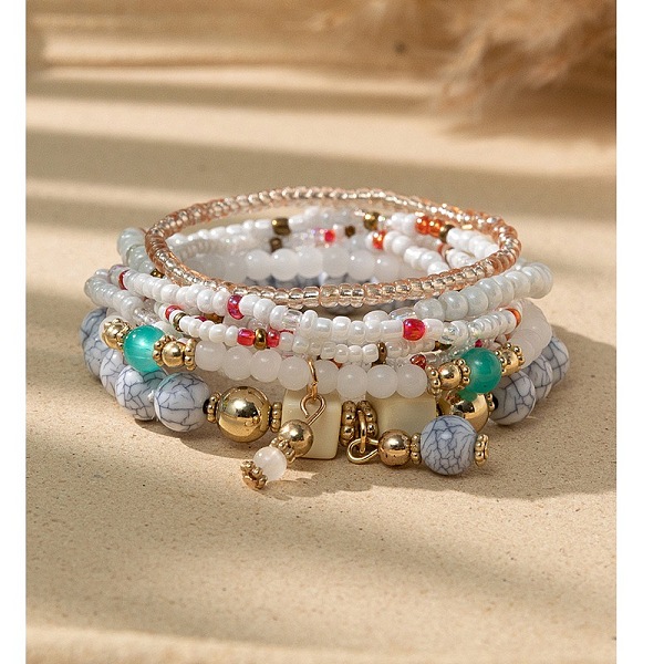 

PandaHall Bohemian Glass Beaded Stretch Bracelet Sets, Stackable Charm Bracelets for Women Glass