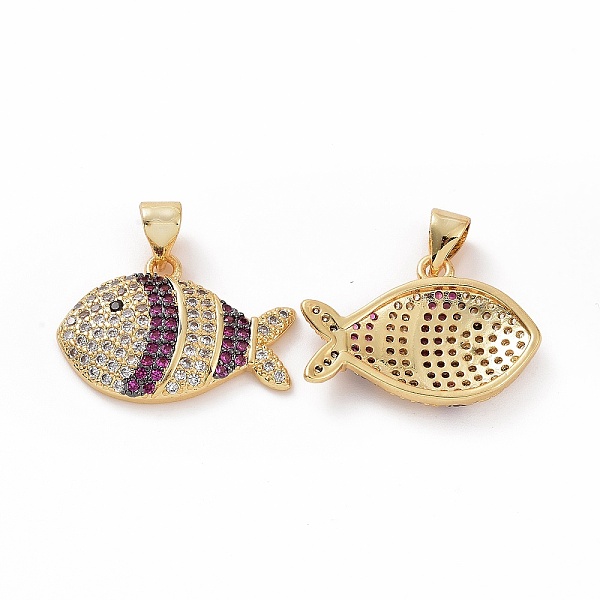 

PandaHall Brass Micro Pave Clear Cubic Zirconia Pendants, Fish, Magenta, 21x14.5x3~3.5mm, Hole: 3.5x5mm Brass+Cubic Zirconia Fish Pink