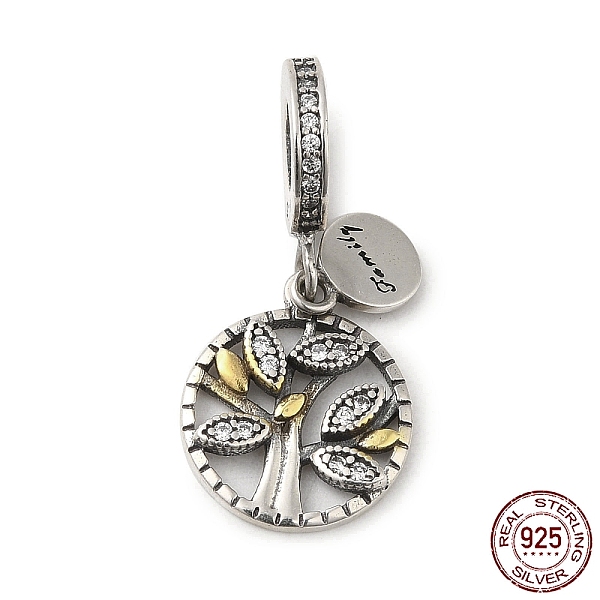 

PandaHall Thailand 925 Sterling Silver Micro Pave Clear Cubic Zirconia European Dangle Charms, Tree of Life Pendants, Antique Silver, 27.5mm...