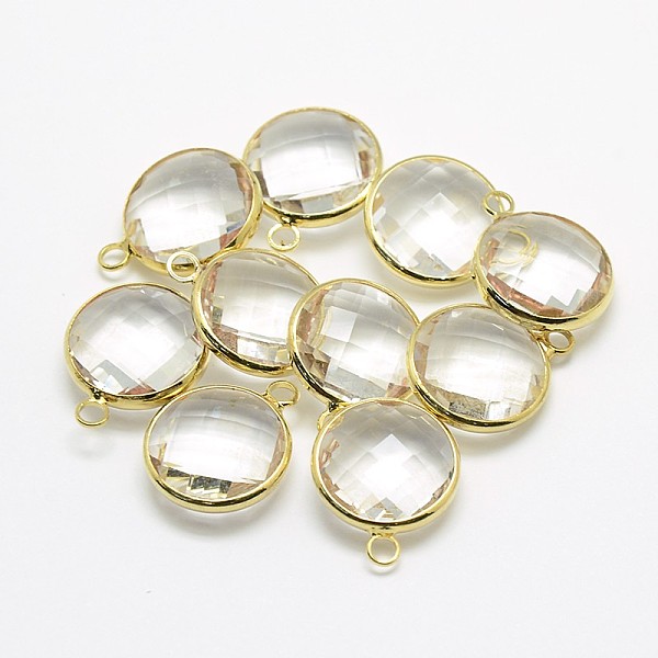 

PandaHall Golden Tone Brass Glass Pendants, Flat Round, Mixed Color, 14x11x5mm, Hole: 2mm Brass+Glass Flat Round Multicolor