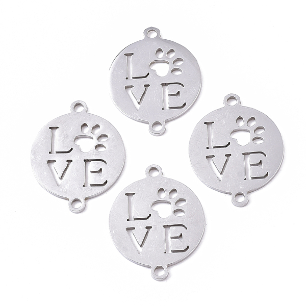 

PandaHall 201 Stainless Steel Links connectors, Laser Cut, Flat Round with Word Love & Paw, Stainless Steel Color, 20.5x16x1mm, Hole: 1.5mm...