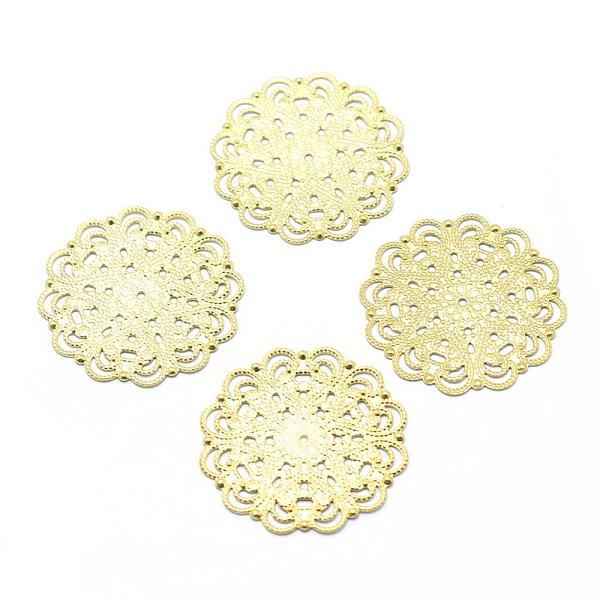 

PandaHall Brass Filigree Joiners, Lead Free & Cadmium Free & Nickel Free, Flower, Raw(Unplated), 30x0.5mm, Hole: 1~2mm Brass Flower