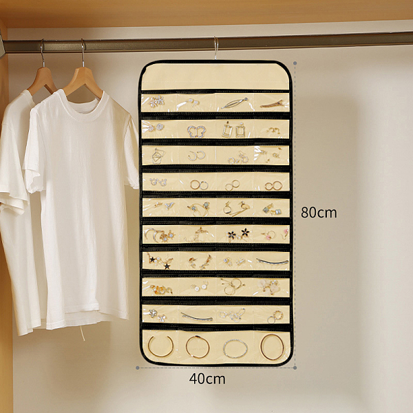 

PandaHall 80-Pocket Rectangle Foldable Non-woven Fabric Jewelry Roll, Wall-Mounted Jewelry Hanging Organizers for Pendants, Earrings, Rings...