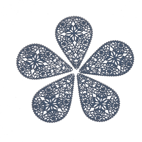 

PandaHall 430 Stainless Steel Filigree Pendants, Spray Painted, Etched Metal Embellishments, Teardrop with Flower, Medium Blue...