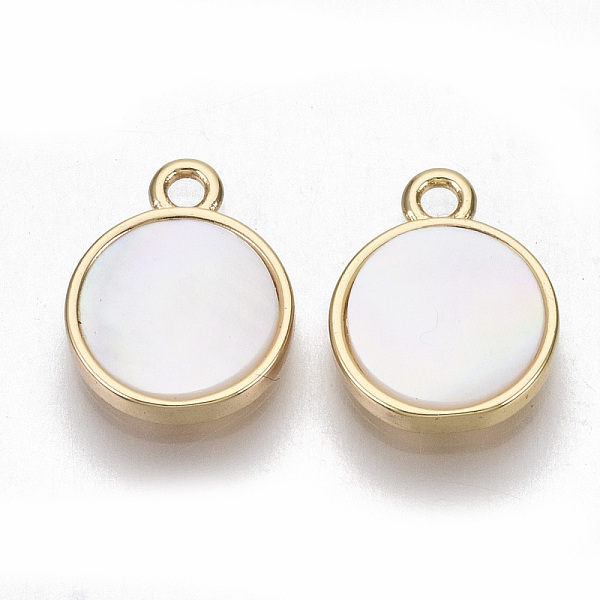 

PandaHall Natural Shell Charms, with Brass Findings and Clear Cubic Zirconia, Flat Round with Flower, Real 18K Gold Plated, Nickel Free...