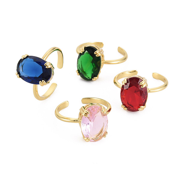 

PandaHall Oval Glass Open Cuff Ring, Real 18K Gold Plated Brass Jewelry for Women, Cadmium Free & Lead Free, Mixed Color, US Size 8(18.1mm)..., Multicolor