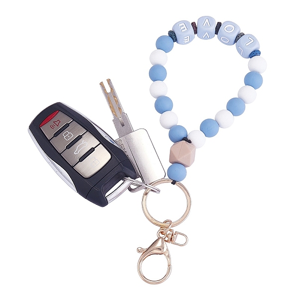 

PandaHall Silicone Round Beaded Keychain Wristlet, Letter Love Natural Lava Rock Beads Keychain, with Alloy Keychain Clasps Finding, Light...