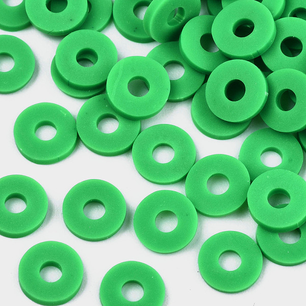 PandaHall Handmade Polymer Clay Beads, for DIY Jewelry Crafts Supplies, Disc/Flat Round, Heishi Beads, Lime Green, 4x1mm, Hole: 1mm, about...