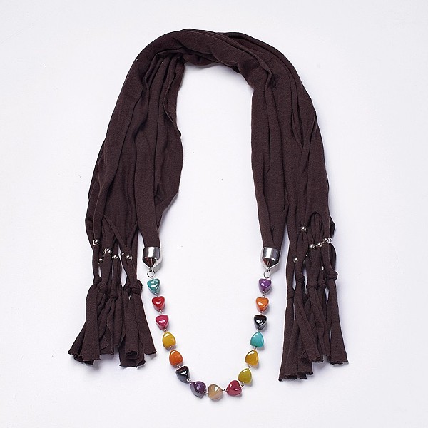 

PandaHall (Jewelry Parties Factory Sale)Simple Design Women's Beaded Cloth Scarf Necklaces, with CCB Plastic Findings, Coconut Brown, 76.3...