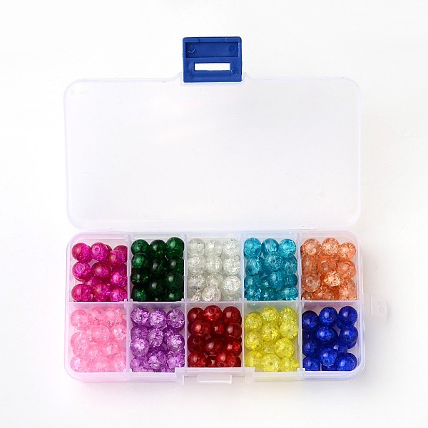 

PandaHall Spray Painted Transparent Crackle Glass Beads Strands, Round, Mixed Color, 8mm, Hole: 1.3mm, about 20pcs/ compartment, about..., Multicolor