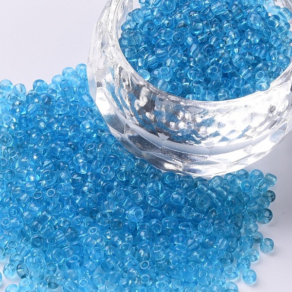 

PandaHall Glass Seed Beads, Transparent, Round, Sky Blue, 12/0, 2mm, Hole: 1mm, about 30000 beads/pound Glass Blue