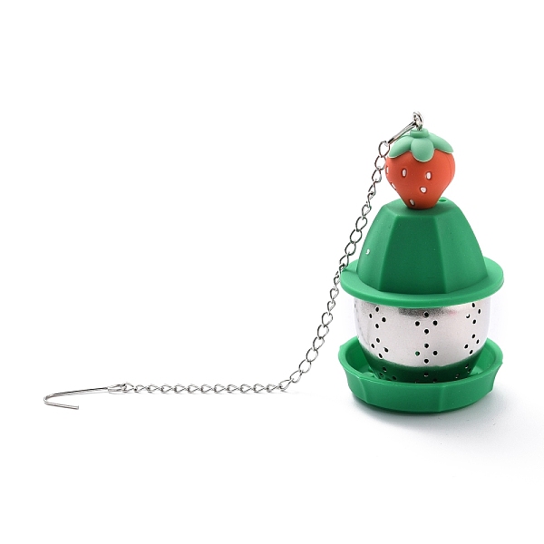 

PandaHall Silicone Tea Infuser, with 304 Stainless Steel Filter & Chain & Hook, Strawberry, Sea Green, 250mm Silicone