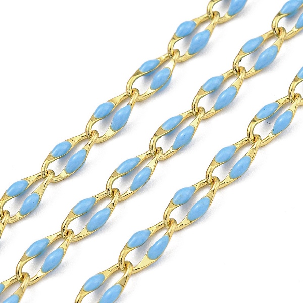 

PandaHall Ion Plating(IP) Brass Dapped Chains, Cable Chains with Enamel, Real 18K Gold Plated, Soldered, with Spool, Flat Oval, Light Sky...