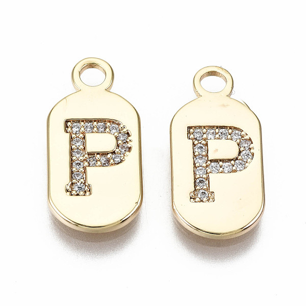 

PandaHall Brass Micro Pave Clear Cubic Zirconia Pendants, Nickel Free, Real 18K Gold Plated, Oval with Word, Letter.P, 16x7.5x1.5mm, Hole...