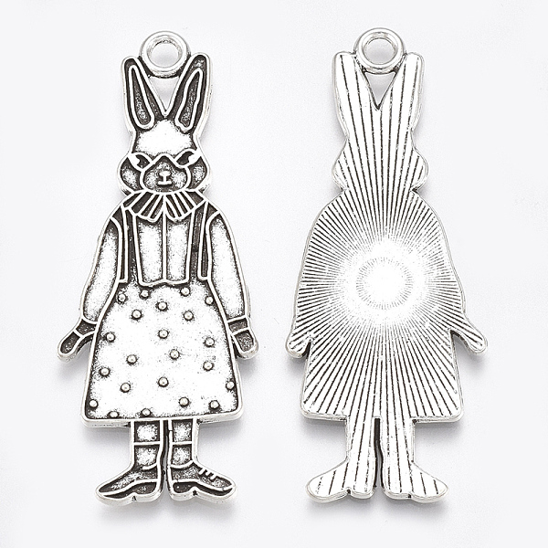 

PandaHall Tibetan Style Alloy Bunny Pendant Enamel Settings, Cadmium Free & Lead Free,, Rabbit with Dress, Antique Silver, 50x19.5x1.5mm...