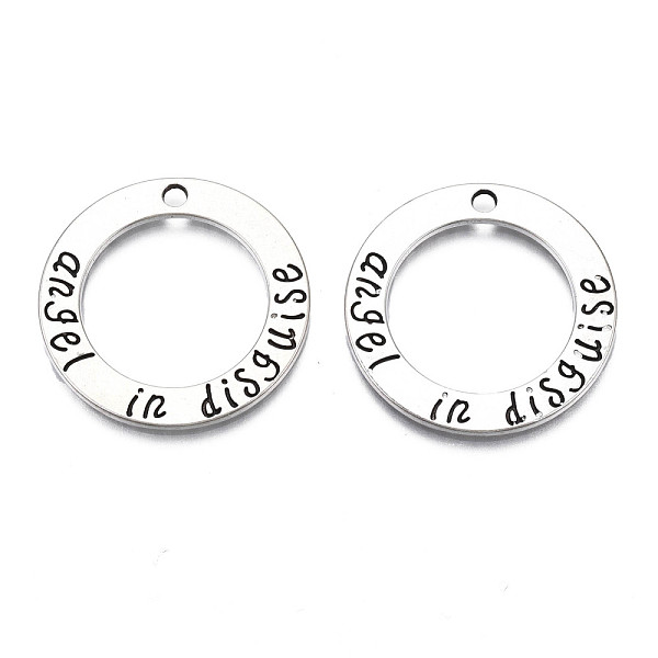 

PandaHall Tibetan Style Alloy Pendants, Cadmium Free & Lead Free, Ring with Words Angel In Disguise, Antique Silver, 29.5x1.5mm, Hole: 2mm...
