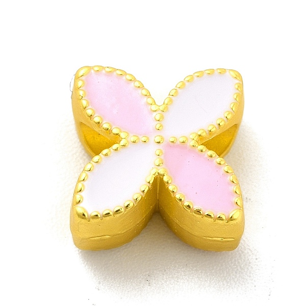 

PandaHall Rack Plating Alloy Enamel European Beads, Large Hole Beads, Clover, Matte Gold Color, 9.5x9.5x5.5mm, Hole: 4mm Alloy+Enamel Clover..., White