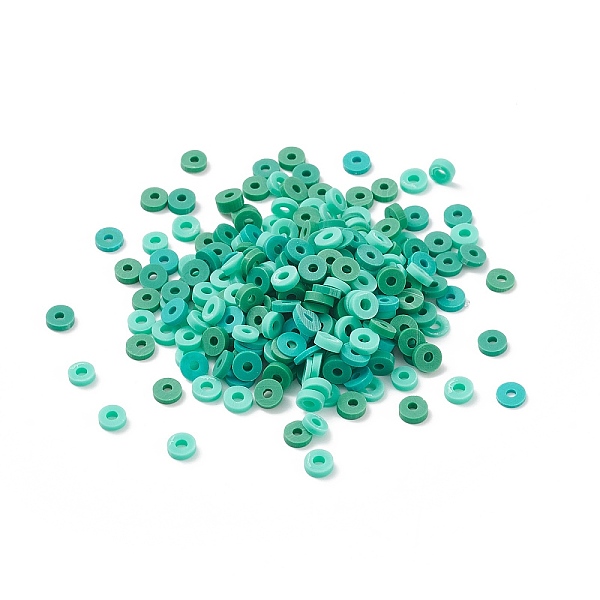 PandaHall Handmade Polymer Clay Beads, Heishi Beads, for DIY Jewelry Crafts Supplies, Disc/Flat Round, Light Sea Green, 4x1.5mm, Hole: 1.4mm...