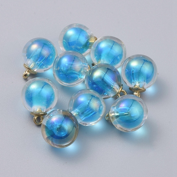 

PandaHall AB Color Transparent Acrylic Pendants, Bead in Bead, with CCB Plastic Pendant Bails, Round, Light Gold, Deep Sky Blue, 20x16mm...