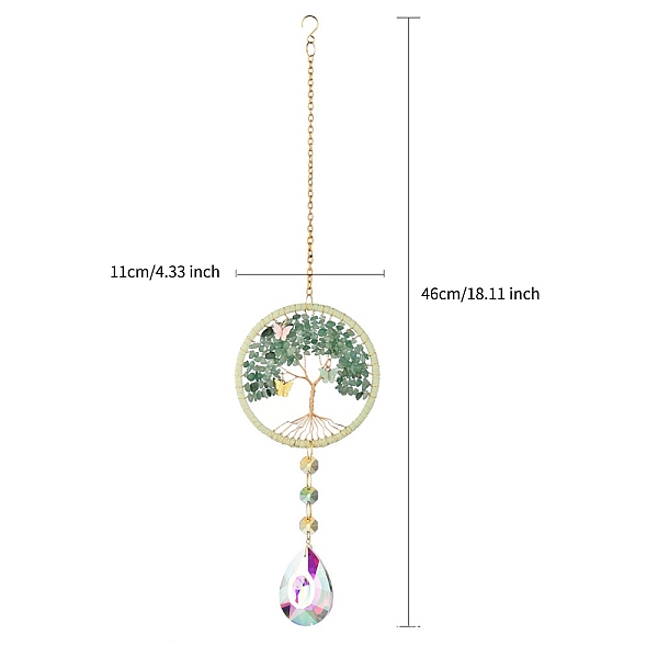 

PandaHall Tree of Life Hanging Crystal Prisms Suncatcher with Natural Green Aventurine Chips, Chain Pendant Hanging Decor , Light Green...