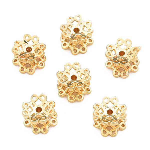 

PandaHall Brass Double Bead Caps, Nickel Free, 4-Petal, Flower, Real 18K Gold Plated, 6x6x4mm, Hole: 0.9mm Brass