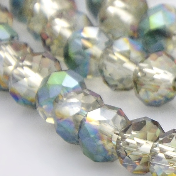 

PandaHall Half Rainbow Plated Faceted Rondelle Electroplate Glass Beads Strands, Clear, 6x4mm, Hole: 1mm, about 85pcs/strand, 16 inch Glass...