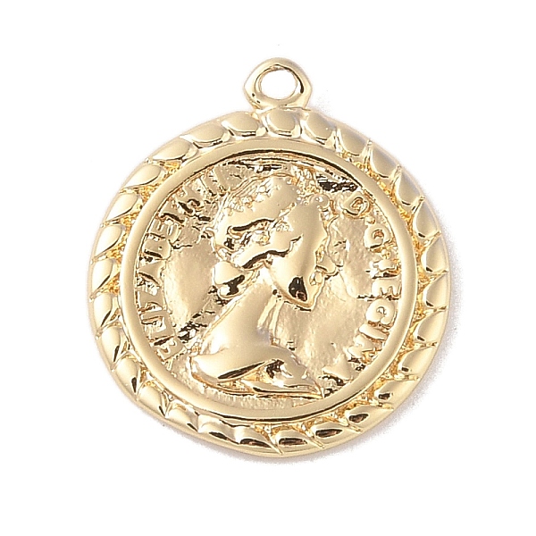 

PandaHall Brass Pendants, Long-Lasting Plated, Flat Round whit Queen Charms, Golden, 19x16.5x2.5mm, Hole: 1.2mm Brass Flat Round