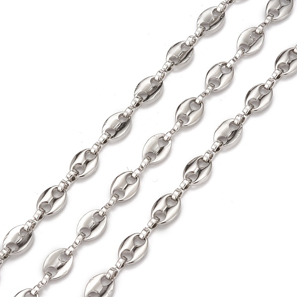 PandaHall 304 Stainless Steel Coffee Bean Chains, with Spool, Unwelded, Stainless Steel Color, 7.3x5.2x1.4mm, about 32.8 Feet(10m)/roll 304...