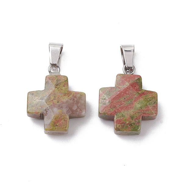 

PandaHall Natural Unakite Pendants, Cross Charms with Stainless Steel Color Plated Stainless Steel Snap on Bails, 20~20.5x15.5~16.5x6~7mm...