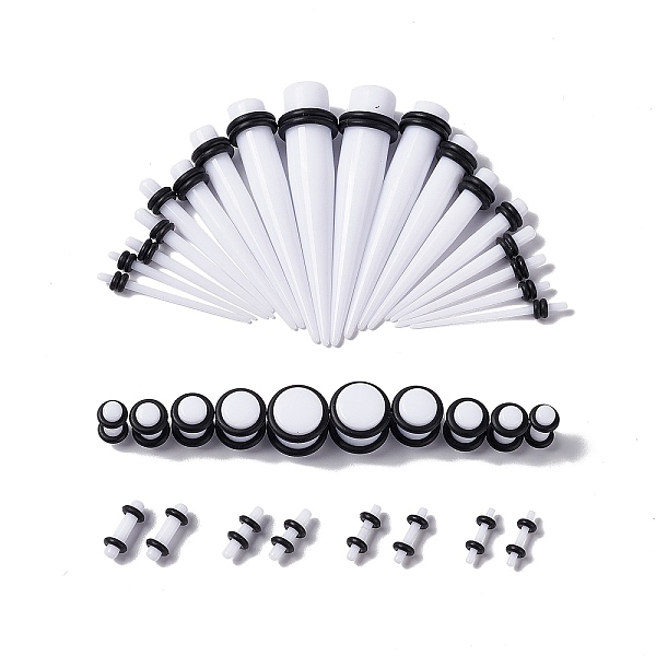 

PandaHall 36Pcs 18 Style Ear Plugs Gauges Stretching Kit, Including Acrylic Tapers & Plugs & Tunnels, Cone Shape Earrings Piercing Jewelry..., White