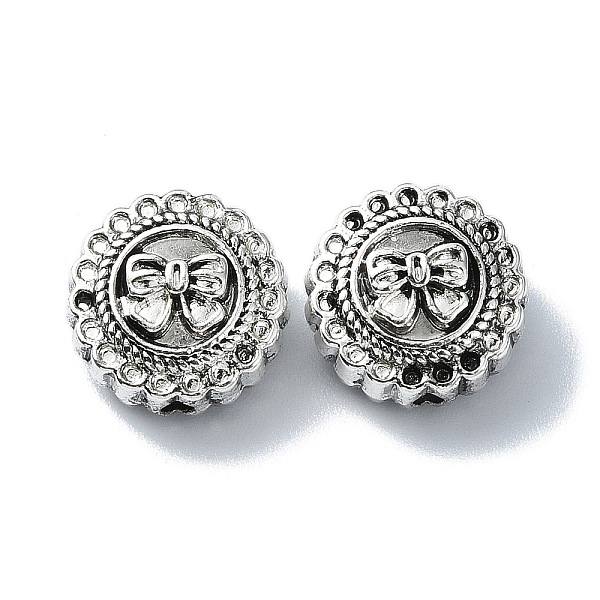 

PandaHall Tibetan Style Alloy Beads, Flat Round with Bowknot, Antique Silver, 13x8mm, Hole: 1.6mm, about 138pcs/500g Alloy Flat Round
