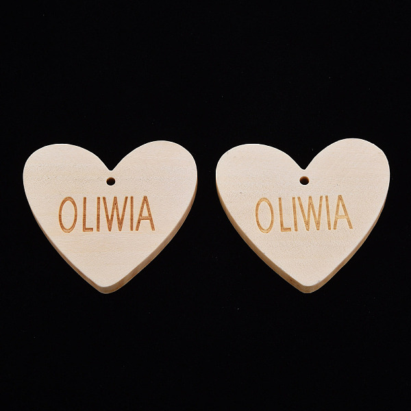 

PandaHall Wood Big Pendants, Laser Engraved, Heart with Oliwia, Antique White, 49.5x54.5x5.5mm, Hole: 2.5mm Wood Heart