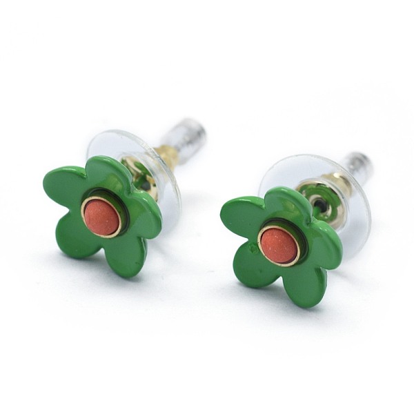 

PandaHall Spray Painted Brass Stud Earrings, with Synthetic Turquoise, Plastic Ear Nuts, Platinum, Green, 11mm, Pin: 0.5mm Synthetic...