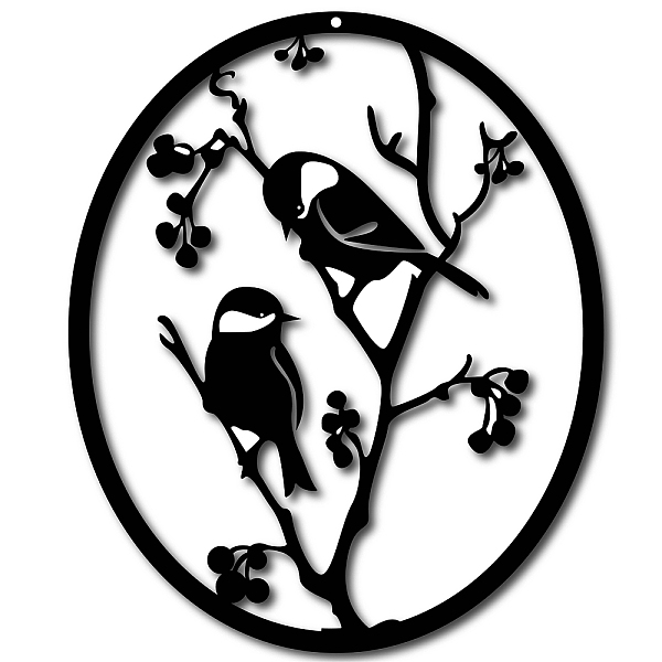 

PandaHall Iron Pendant Decorations, for Outdoor Garden Decoration, Oval with Bird, Electrophoresis Black, 30x25cm Iron Oval Black