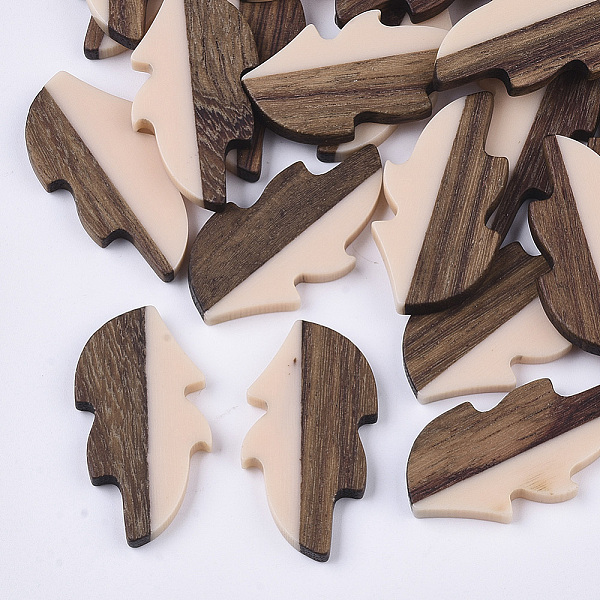 

PandaHall Resin & Wood Cabochons, Leaf, Pink, 31.5x16x3mm Resin+Wood Leaf