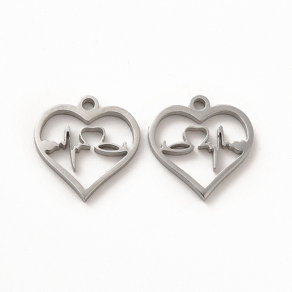 

PandaHall 304 Stainless Steel Charms, Heart with Heartbeat, Stainless Steel Color, 13.5x13x1.4mm, Hole: 1.4mm 304 Stainless Steel Heart