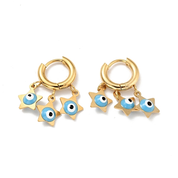 Enamel Star With Evil Eye Dangle Hoop Earrings