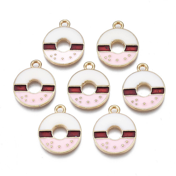 

PandaHall Rack Plating Alloy Enamel Pendants, Light Gold, Cadmium Free & Nickel Free & Lead Free, Doughnut, Pink, 19.5x16x2mm, Hole: 1.6mm...
