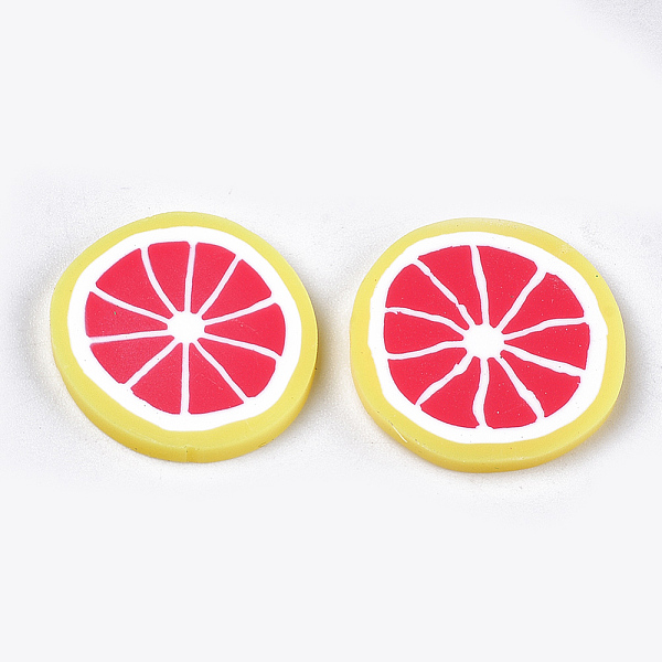 

PandaHall Handmade Polymer Clay Cabochons, Grapefruit, Red, 19~20x2~3mm Polymer Clay Fruit Red