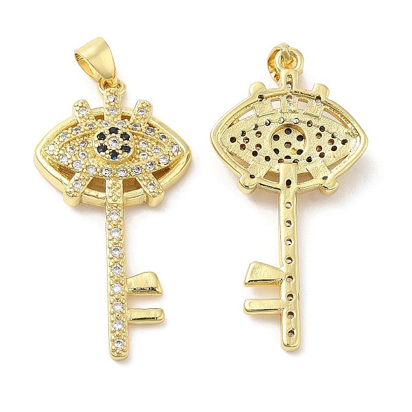 

PandaHall Brass Micro Pave Cubic Zirconia Pendants, Lead Free & Cadmium Free, Skeleton Key with Eye Charms, Real 18K Gold Plated..., Clear